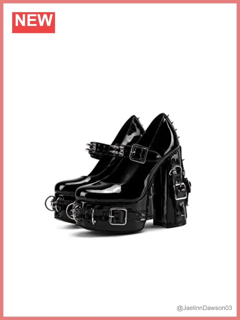 Large Size Gothic Platform Ankle Bootie Block Heels Patent Leather Buckle
